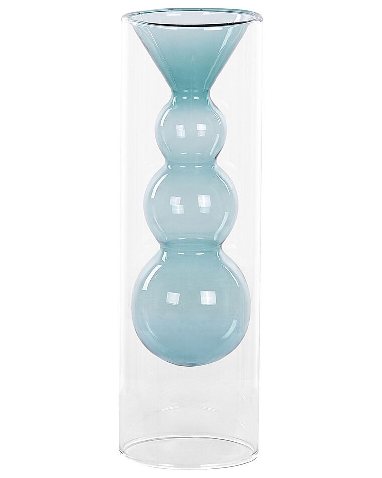 Florero de vidrio transparente/azul turquesa 27 cm KALOCHI_838040
