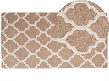 Teppich Wolle beige 80 x 150 cm marokkanisches Muster Kurzflor ERBAA