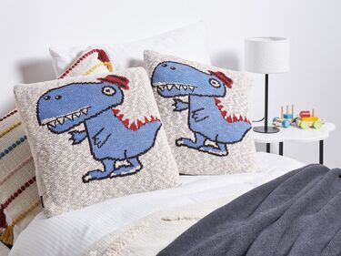 Sett med 2 barneputer med Dino-motiv bomull 45 x 45 cm Beige og blå GAMBIR