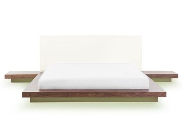 EU King Size Bed with LED and Bedside Tables Dark Wood ZEN