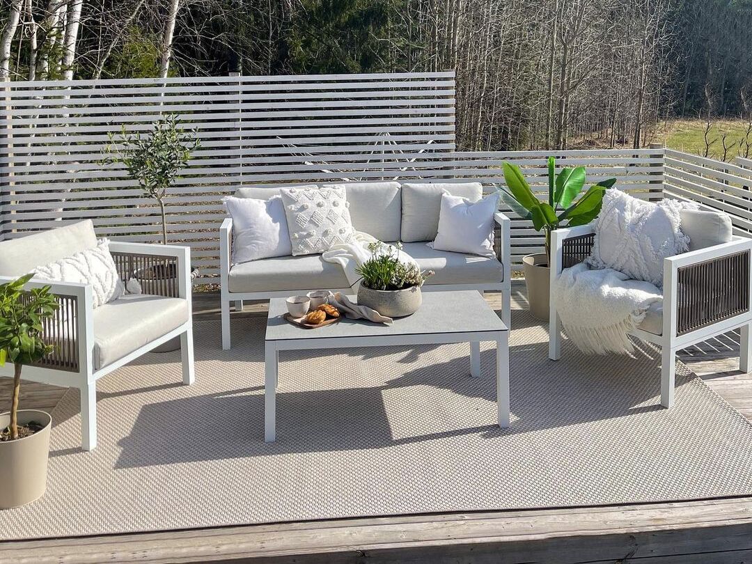 4 Seater Aluminium Garden Corner Sofa Set White and Brown BORELLO