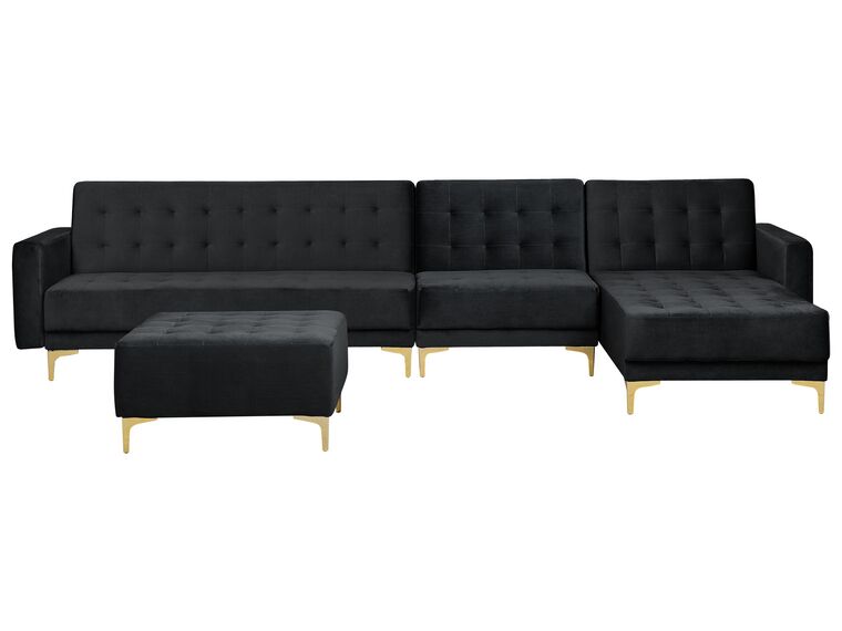 Left Hand Modular Velvet Sofa with Ottoman Black ABERDEEN_857459