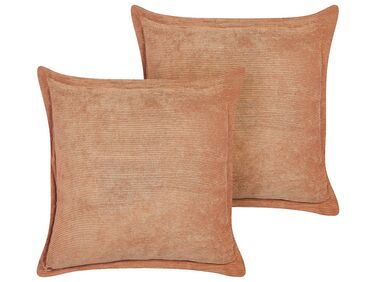 Set of 2 Corduroy Cushions 43 x 43 cm Orange ZINNIA