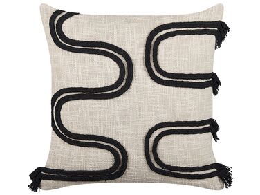 Dekokissen abstraktes Muster Baumwolle beige / schwarz 45 x 45 cm FUCHSIA