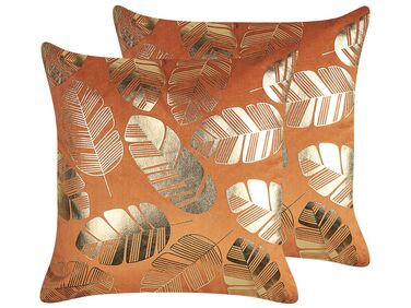 Set di 2 cuscini decorativi velluto arancione e oro 45 x 45 cm SUNFLOWER