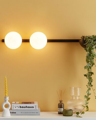 2 Light Metal Wall Lamp with Plant Pot Black ISABELLA