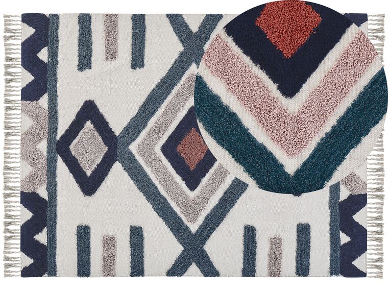 Teppich Baumwolle mehrfarbig 160 x 230 cm geometrisches Muster Fransen Kurzflor KOZLU_816967