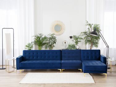 Left Hand Modular Velvet Sofa Navy Blue ABERDEEN