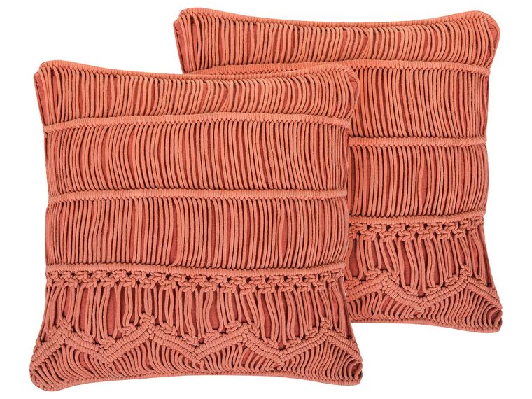 Set di 2 cuscini cotone arancione macramè 45 x 45 cm AKKOY_768945