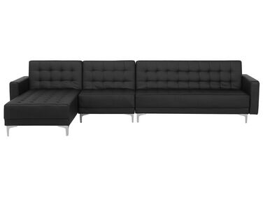 Right Hand Modular Faux Leather Sofa Black ABERDEEN