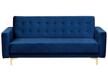 3 Seater Velvet Sofa Bed Navy Blue ABERDEEN