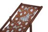Set of 2 Acacia Folding Deck Chairs and 2 Replacement Fabrics Dark Wood with Off-White / Poppies Pattern ANZIO_819777
