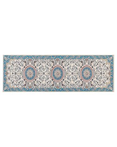 Teppich blau / hellbeige 80 x 240 cm orientalisches Muster Kurzflor GORDES