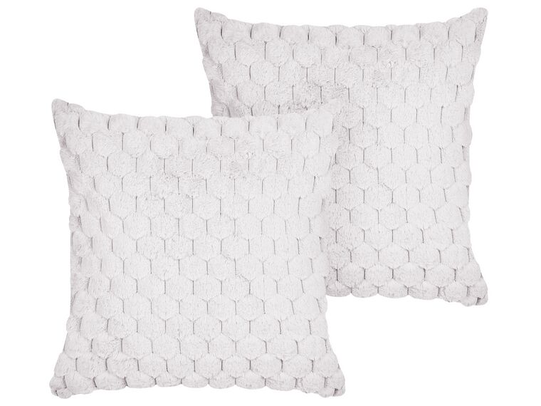 Set of 2 Faux Fur Cushions 43 x 43 cm White PURSLANE_856321