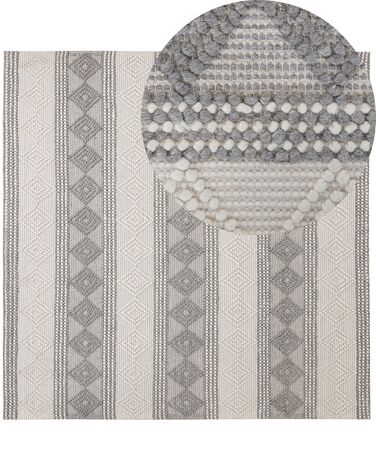 Teppich Wolle beige / grau 200 x 200 cm geometrisches Muster Kurzflor BOZOVA