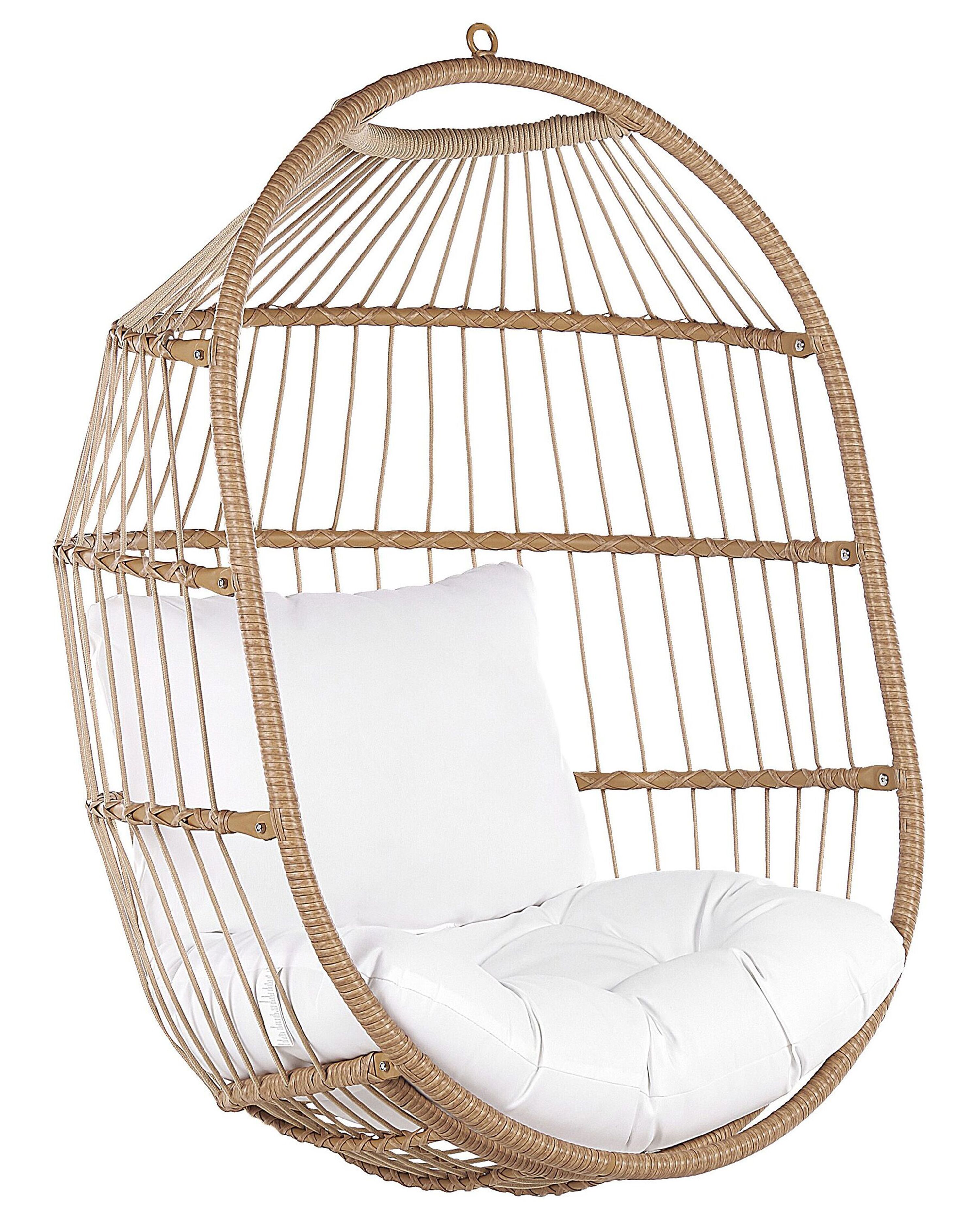 Beliani Poltrona Sospesa A Uovo In Rattan Sintetico Tortora Con Piedistallo E Cuscini Inclusi – Perfetta Per Interni Ed Esterni, Stile Retrò Moderno