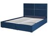Velvet EU Super King Size Ottoman Bed with Drawers Navy Blue VERNOYES_861386