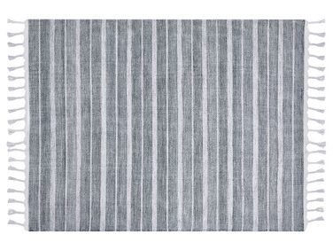 Outdoor Teppich hellgrau / weiß 140 x 200 cm Streifenmuster Kurzflor BADEMLI