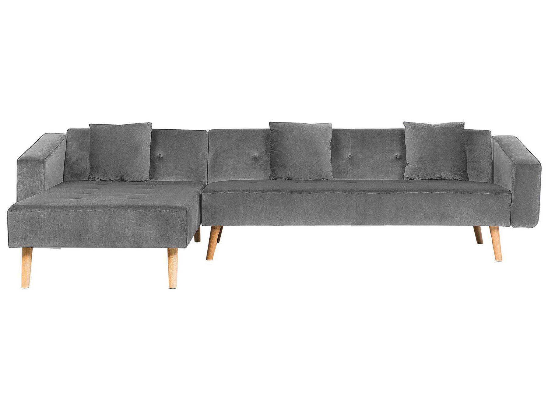 Corner sofa right side retro style velvet gray with decorative pillow Vadso -