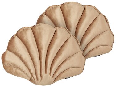 Dekokissen Muschelform Samtstoff sandbeige 47 x 35 cm 2er Set CONSOLIDA