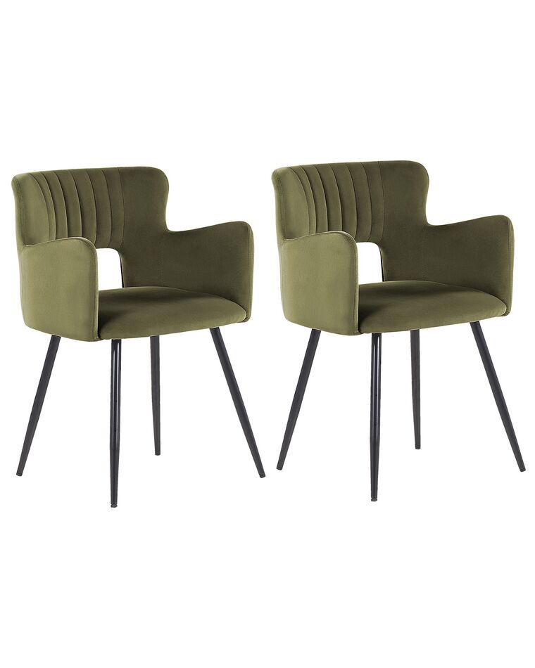 Sada 2 sametových jídelních židlí olivové zelené SANILAC_847052