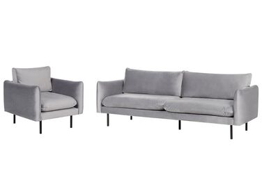 Conjunto de sofás 4 lugares em veludo cinzento VINTEBRO