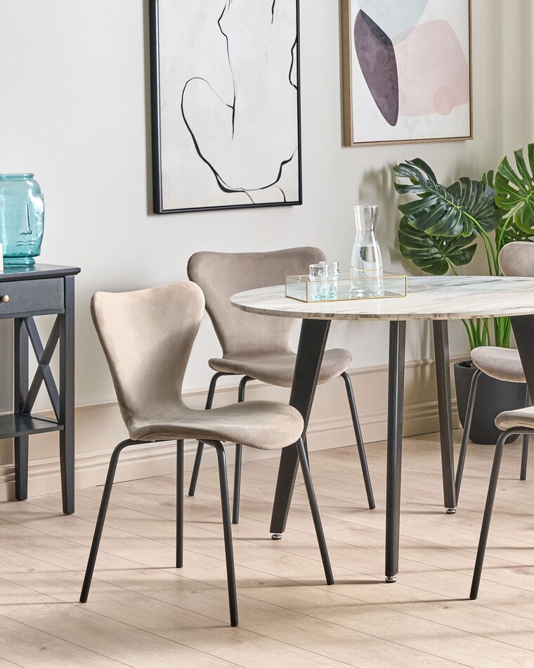 Set of 2 Velvet Dining Chairs Taupe and Black BOONVILLE Beliani.co.uk