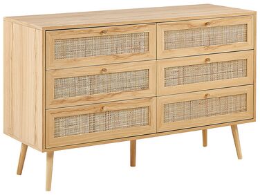Rattan 6 Drawer Chest Light Wood PEROTE