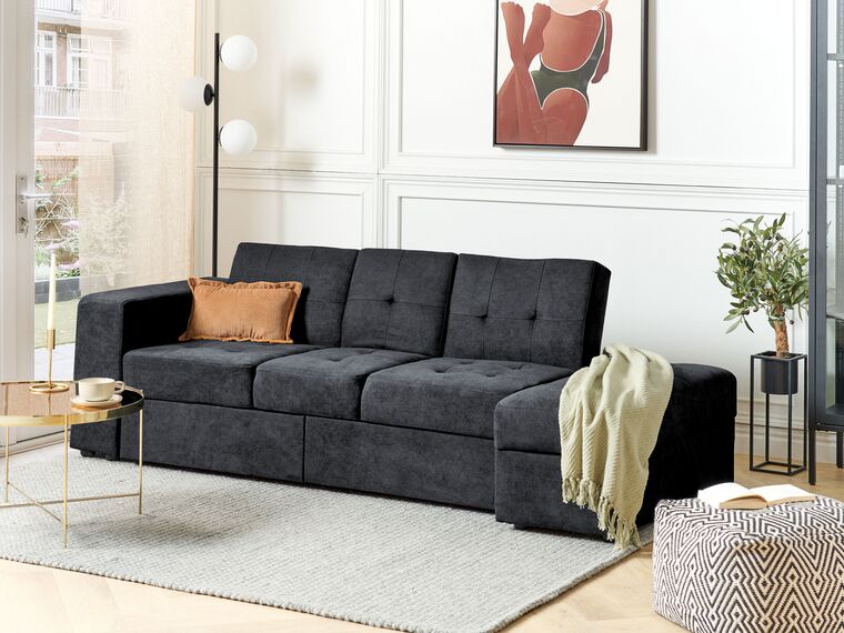 Sectional Sofa Bed with Ottoman Black FALSTER Beliani.co.uk