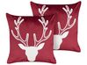 Set of 2 Velvet Cushions Reindeer Motif 45 x 45 cm Red BICOCCA_882642