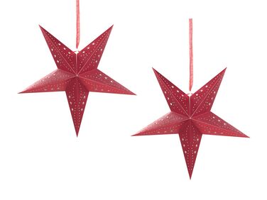 Set of 2 LED Hanging Glitter Stars 45 cm Red MOTTI