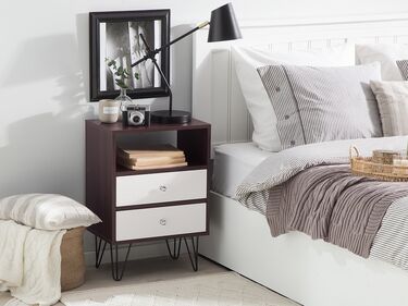 2 Drawer Bedside Table Dark Wood with White ARVIN