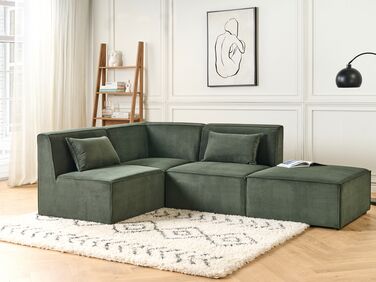 Right Hand 3 Seater Modular Jumbo Cord Corner Sofa with Ottoman Dark Green LEMVIG