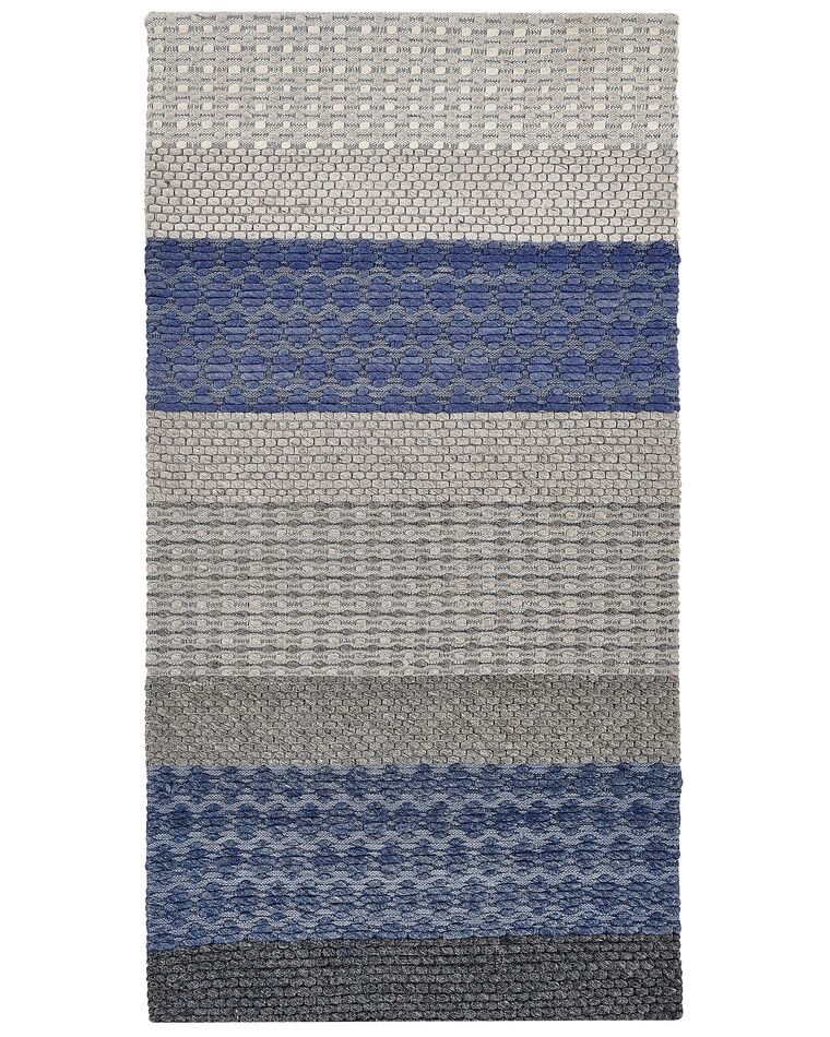 Tapis en laine à rayures bleu-gris 80 x 150 cm AKKAYA_823275
