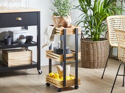 Tarjoiluvaunu vaalea puu/musta LETINO Tarjoiluvaunu vaalea puu/musta LETINO