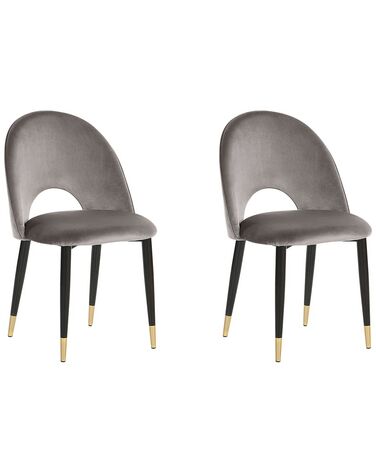 Conjunto de 2 sillas de comedor de terciopelo gris/negro/dorado MAGALIA