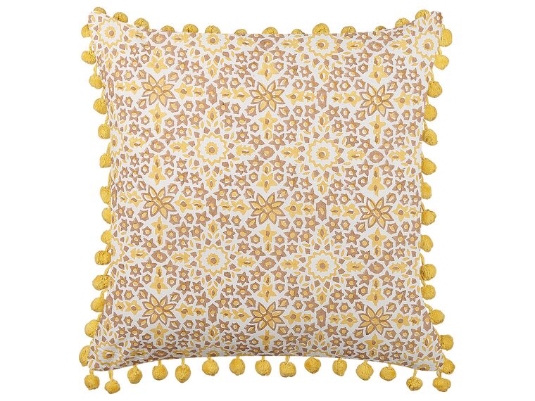 Almofada decorativa com padrão floral amarelo e castanho 45 x 45 cm LYCROIS_838903