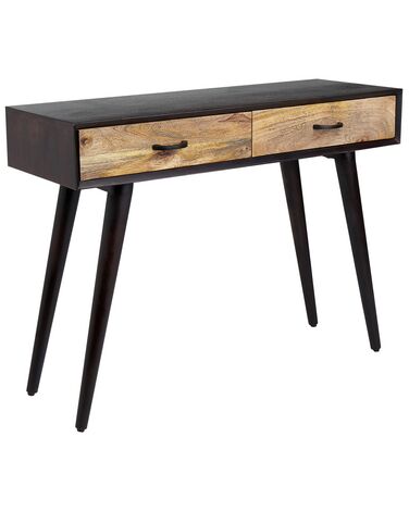 Konzolový stolík z mangového dreva s 2 zásuvkami čierna/tmavé drevo ARABES