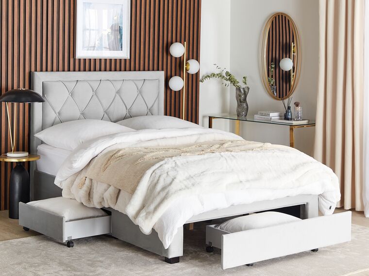 Velvet EU Double Bed with Storage Light Grey LIEVIN Beliani.co.uk