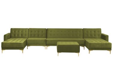 Canapé modulable 6 places en forme de U velours vert avec ottoman ABERDEEN