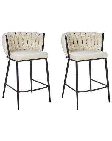 Set of 2 Velvet Bar Chairs Light Beige MILAN