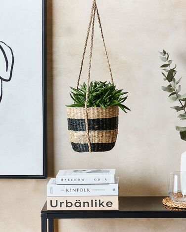 Seagrass Hanging Plant Pot Natural and Black RUFFE