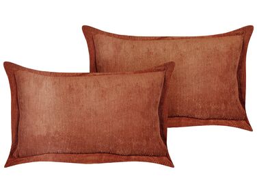 Set of 2 Corduroy Cushions 47 x 27 cm Golden Brown ZINNIA