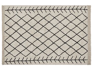 Teppich Baumwolle beige / schwarz 160 x 230 cm geometrisches Muster Kurzflor BOZKIR