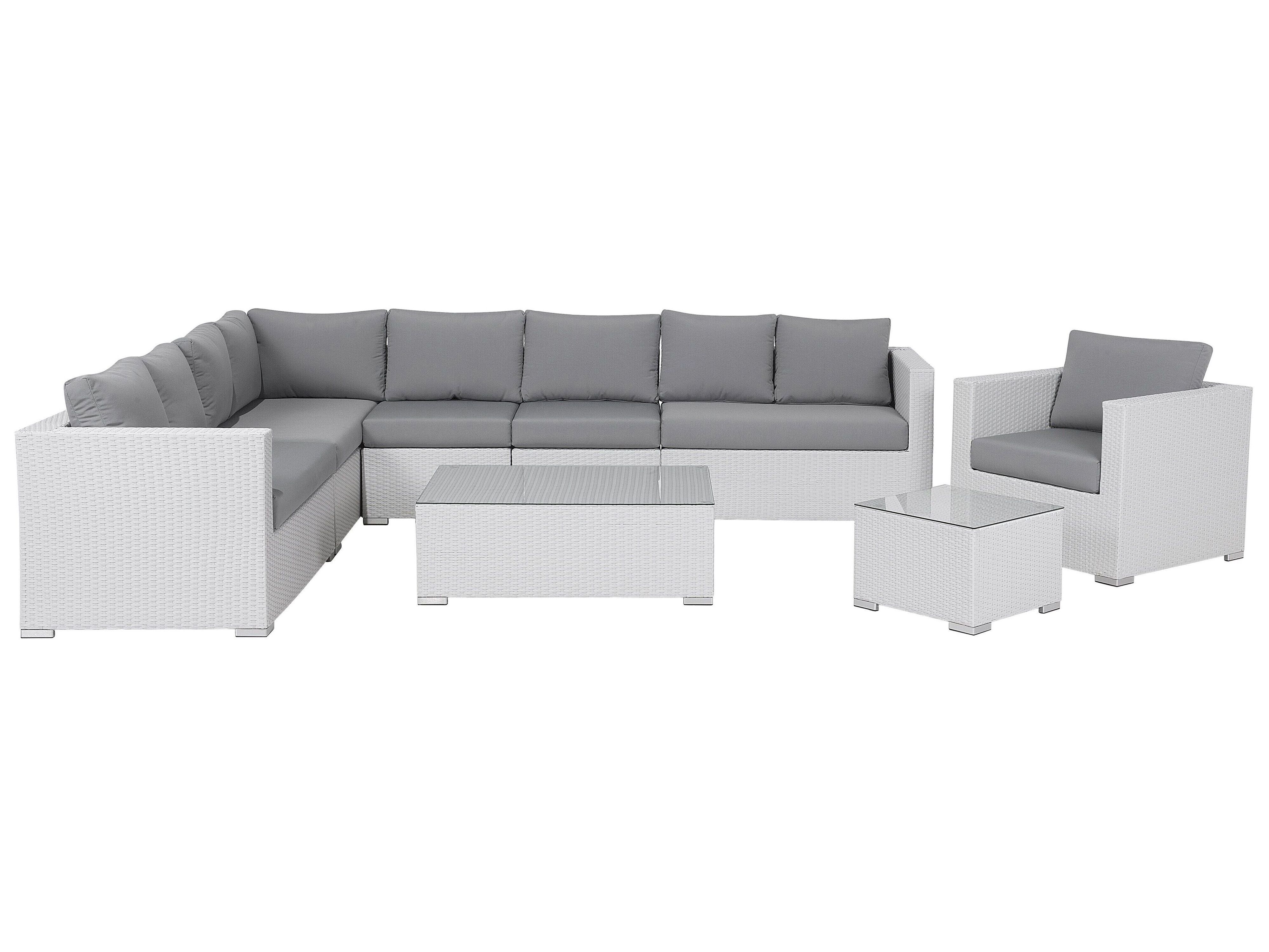 8 Seater Rattan Garden Lounge Set White Xxl Beliani De Rattan Lounge Weiss