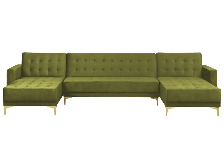 5 Seater U-Shaped Modular Velvet Sofa Green ABERDEEN_882423