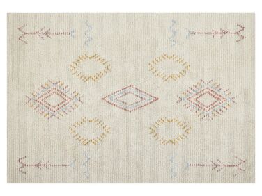 Teppich Baumwolle beige 140 x 200 cm geometrisches Muster Kurzflor BETTIAH