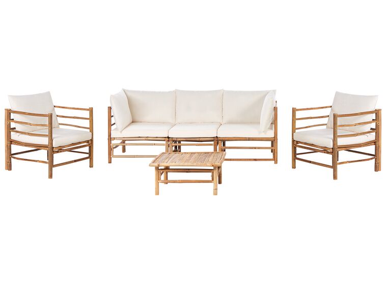 Lounge Sofa Set 4-teilig Bambusholz hellbraun 5-Sitzer modular Auflagen cremeweiss CERRETO_909603