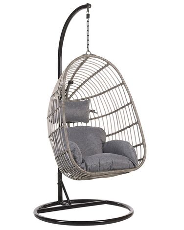 Hangstoel met standaard rotan grijs/zwart CASOLI