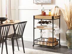 Tarjoiluvaunu vaalea puu/musta HULLET Tarjoiluvaunu vaalea puu/musta HULLET